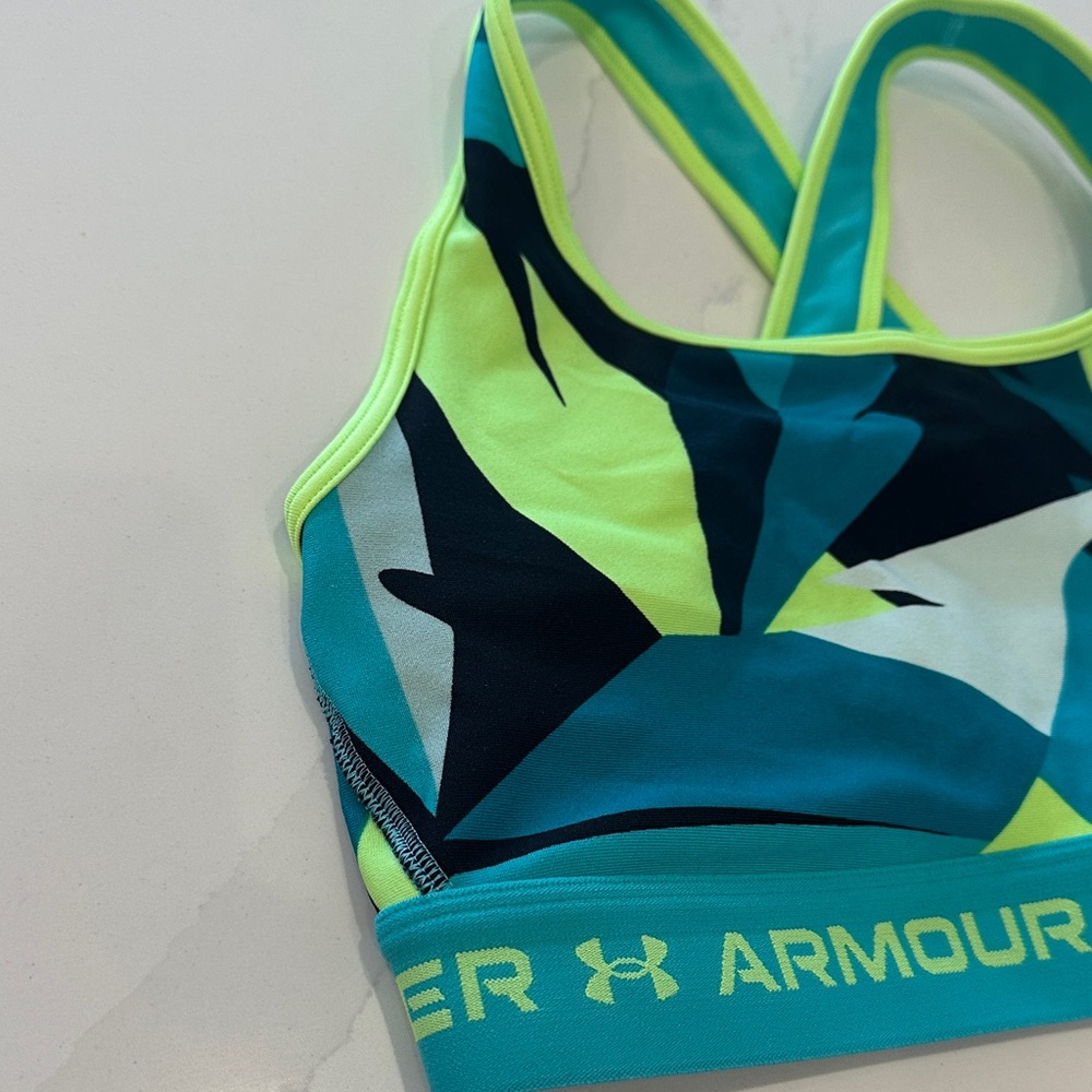 Under Armour Teal & Lime Abstract Sports Bra | M | Athletic Activewear - Picture 2 of 6